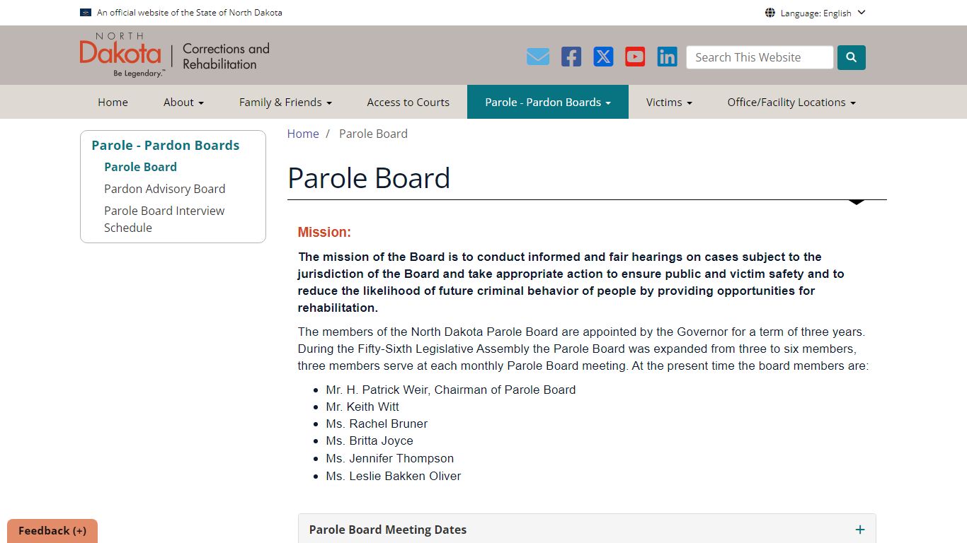 Parole Board - North Dakota Department of Corrections and Rehabilitation